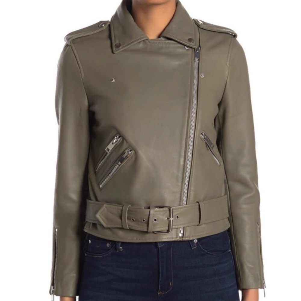 Allison Leather Moto Jacket in Army Green - Medium - Picture 3 of 9